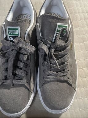 Puma Gray Suede Low-Top Sneakers with White Soles